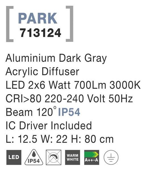 Nova Luce Venkovní sloupkové svítidlo PARK, LED 2x6W 3000K 120st. IP54 AC vč. driveru