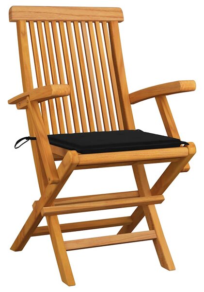 Zahradní židle s černými poduškami 6 ks masivní teak