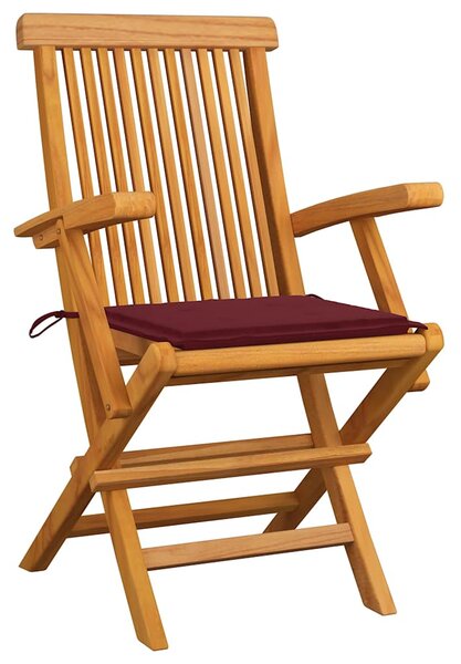 Zahradní židle s vínovými poduškami 8 ks masivní teak