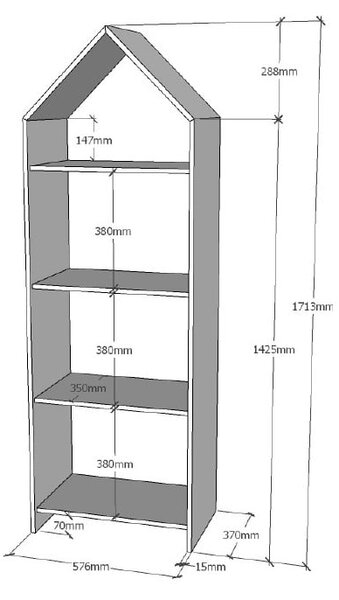 Bílá domečková knihovna Vipack Casami, 57 x 171 cm