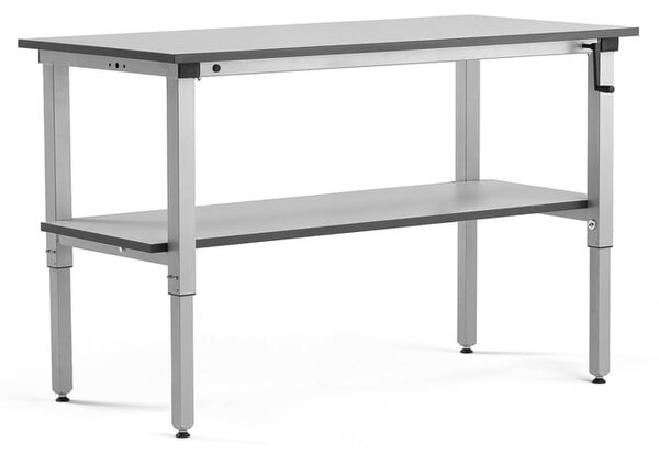 AJ Produkty Výškově nastavitelný pracovní stůl MOTION, manuální, 1500x600 mm, se spodní policí, 150 kg, šedá