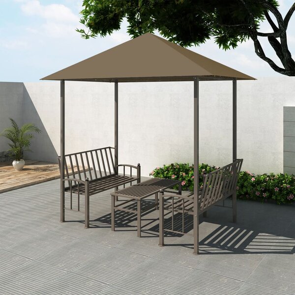 Zahradní altán + stůl a lavice 2,5x1,5x2,4 m taupe 180 g/m²