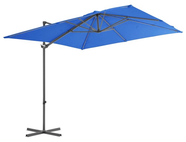 Boční zahradní slunečník s ocelovou tyčí azurový 250 x 250 cm