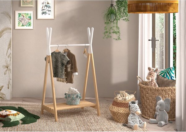 Dětský věšák z borovicového dřeva v bílo-přírodní barvě KIDDY – Vipack