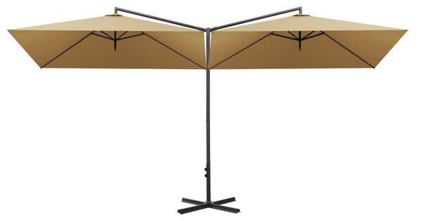 Dvojitý zahradní slunečník s ocelovou tyčí taupe 600 x 300 cm