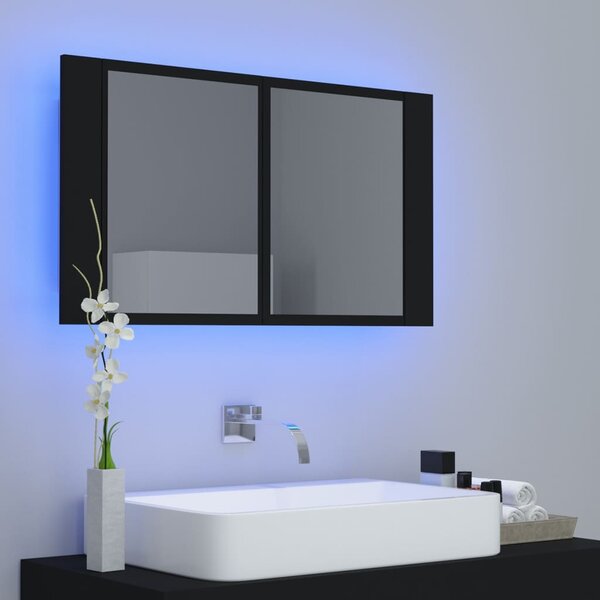 LED koupelnová skříňka se zrcadlem černá 80 x 12 x 45 cm akryl