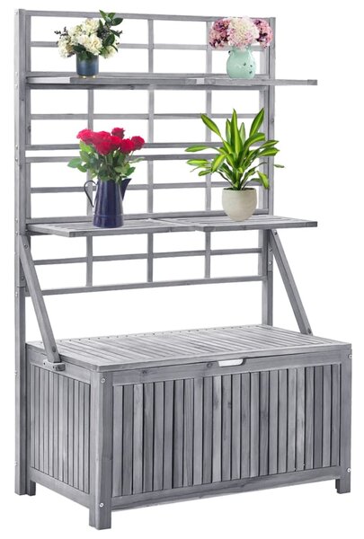 Úložný box s treláží šedý 99x55x160 cm masivní akáciové dřevo