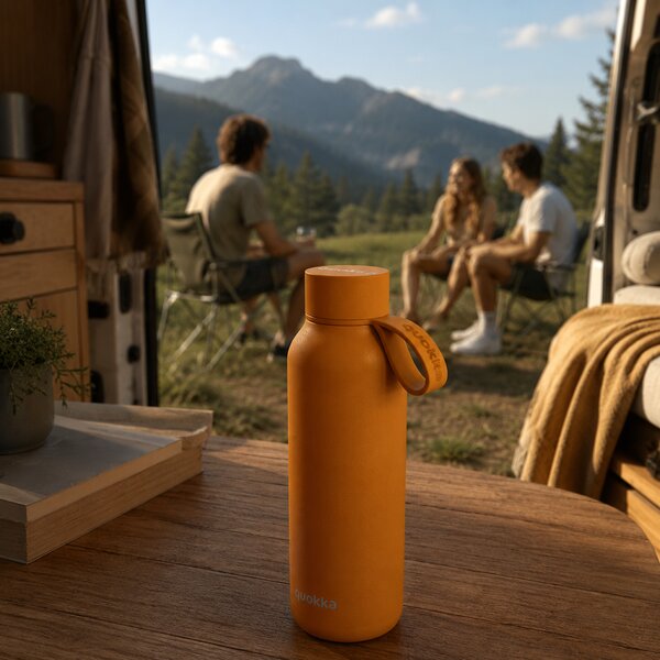 Nerezová termoláhev s poutkem Solid, 630ml, Quokka, mustard