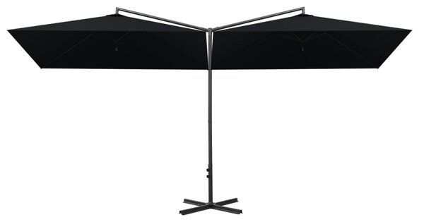 Dvojitý zahradní slunečník s ocelovou tyčí černý 600 x 300 cm