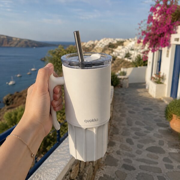 Termohrnek Umi s brčkem, 720ml, Quokka, bílý
