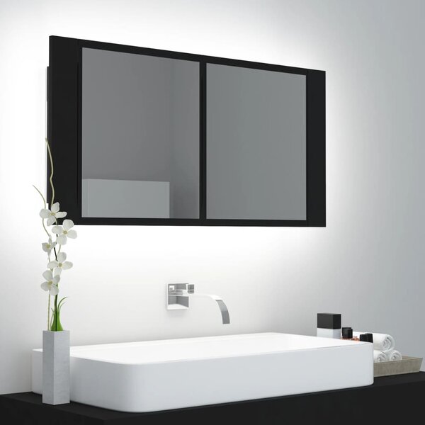 LED koupelnová skříňka se zrcadlem černá 90 x 12 x 45 cm akryl