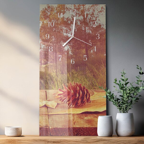 Skleněné hodiny vertikální Borové šišky zsppb-30x60-00083151