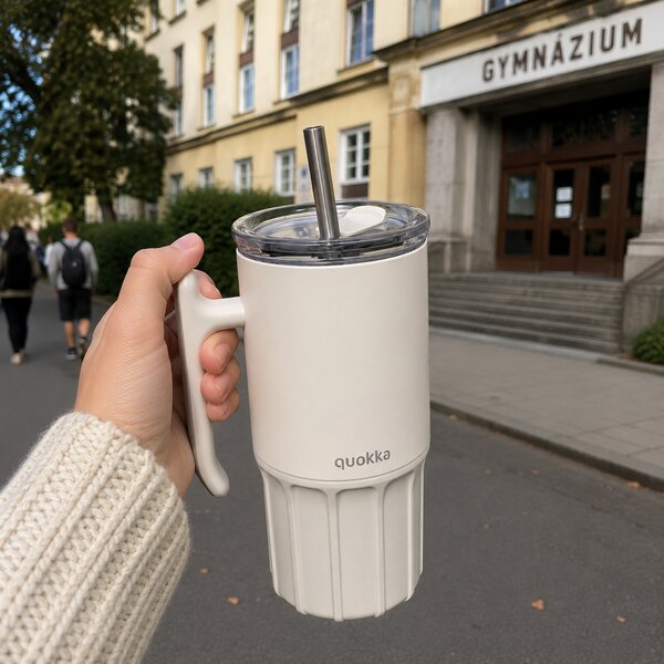 Termohrnek Umi s brčkem, 720ml, Quokka, bílý