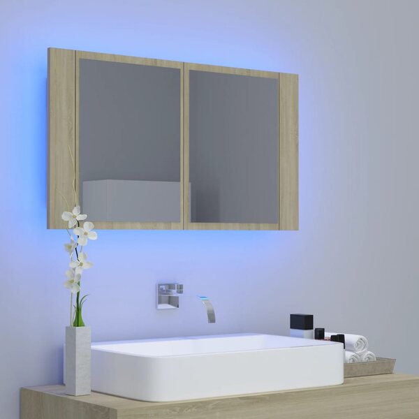 LED koupelnové zrcadlo dub sonoma 80 x 12 x 45 cm akrylové