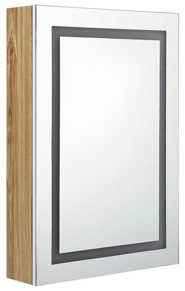 LED koupelnová skříňka se zrcadlem bílá a dub 50 x 13 x 70 cm