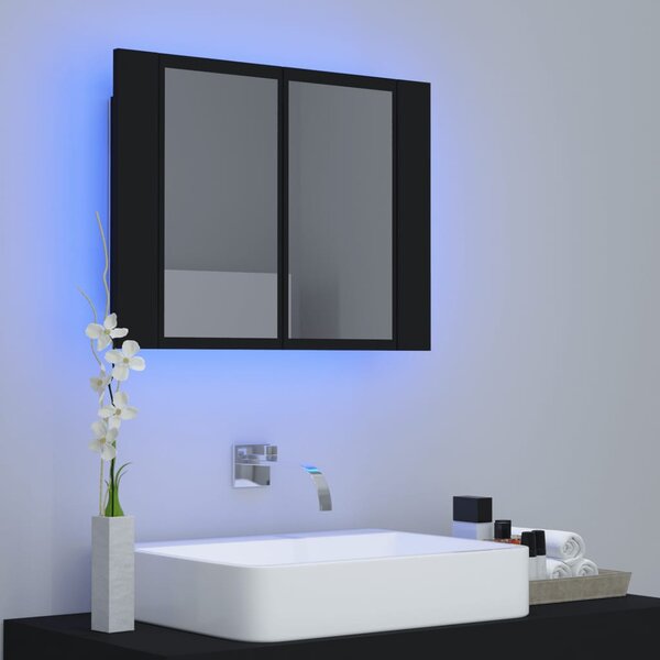 LED koupelnová skříňka se zrcadlem černá 60 x 12 x 45 cm akryl