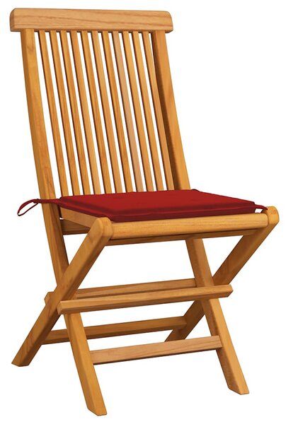 Zahradní židle s červenými poduškami 8 ks masivní teak