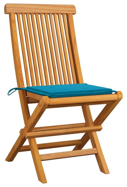 Zahradní židle s modrými poduškami 6 ks masivní teak