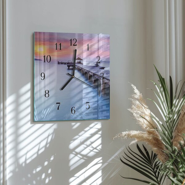Skleněné hodiny na stěnu Dřevěný most zskc-30x30-00175556