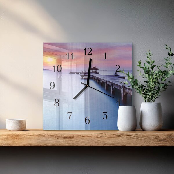 Skleněné hodiny na stěnu Dřevěný most zskc-30x30-00175556