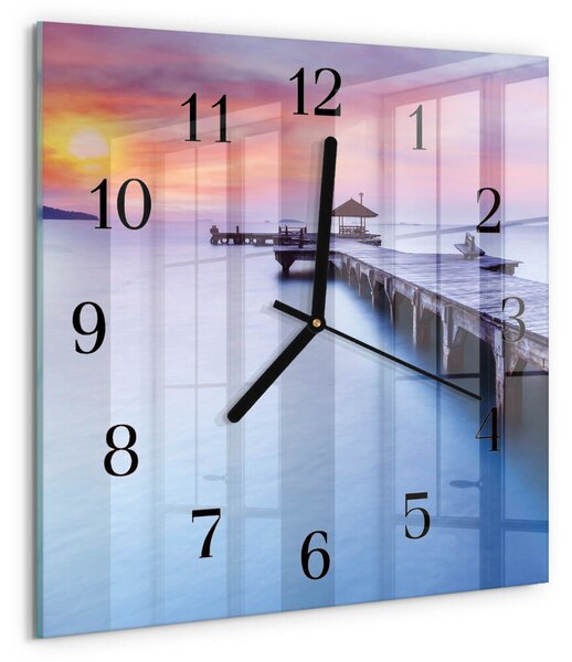 Skleněné hodiny na stěnu Dřevěný most zskc-30x30-00175556