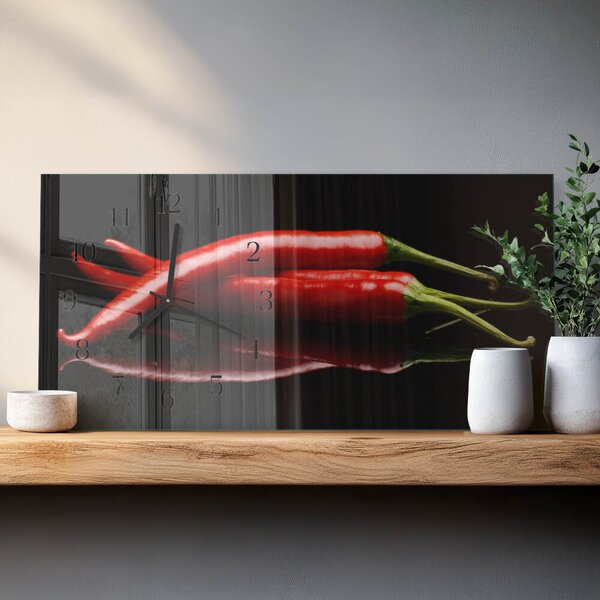 Skleněné hodiny horizontální Chilli papričky zsppc-60x30-00295357