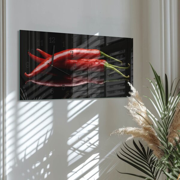 Skleněné hodiny horizontální Chilli papričky zsppc-60x30-00295357