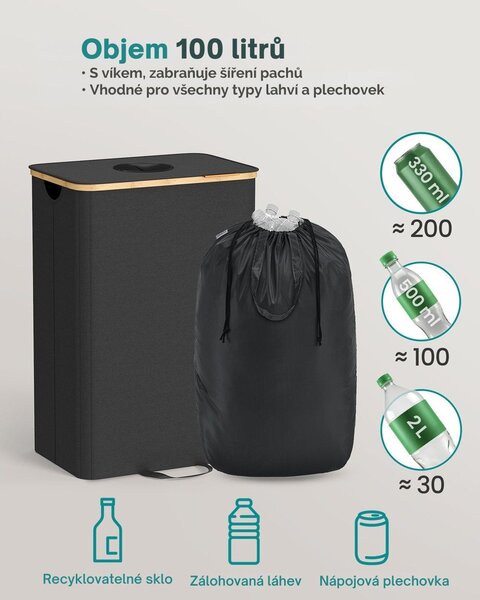 Třídicí koš na lahve a plechovky ECOVIA, 100l, černá/béžová SongmicsHome