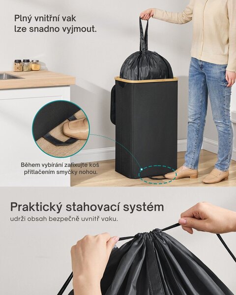 Třídicí koš na lahve a plechovky ECOVIA, 100l, černá/béžová SongmicsHome