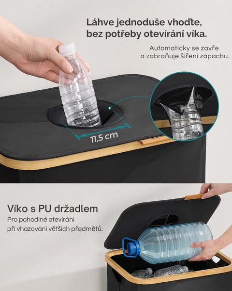 Třídicí koš na lahve a plechovky ECOVIA, 100l, černá/béžová SongmicsHome
