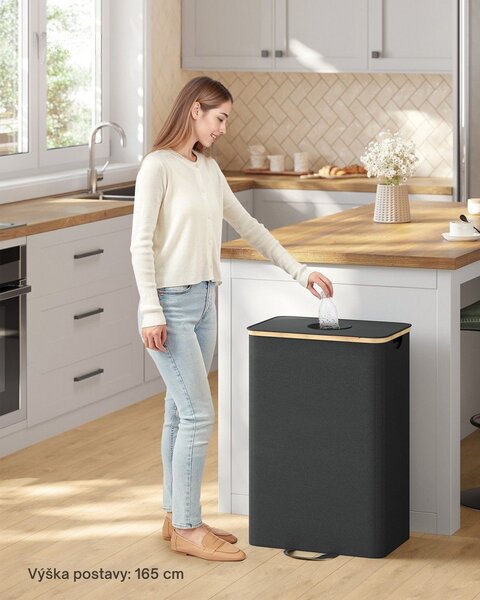 Třídicí koš na lahve a plechovky ECOVIA, 100l, černá/béžová SongmicsHome