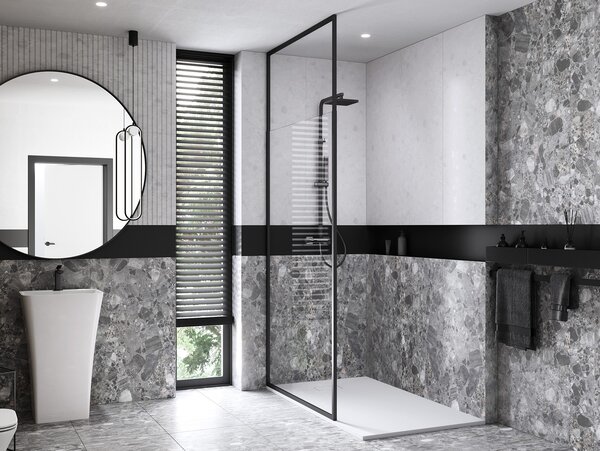 Besco Sprchový kout Walk-In ICON BLACK 100 (110x 120), výška 200 cm - bez vaničky Rozměry (cm): šířka: 120