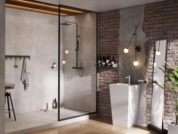 Besco Sprchový kout Walk-In ICON BLACK 100 (110x 120), výška 200 cm - bez vaničky Rozměry (cm): šířka: 120