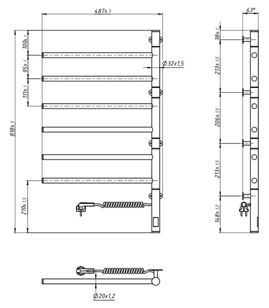 Vertaduro- El. otočný sušák na ručníky s term. ARA 105W/230V 82x49 cm IP44 černá