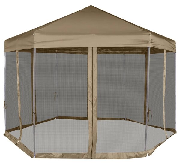 Šestihranný pop-up stan s bočnicemi 3,6 x 3,1 m taupe 220 g/m²