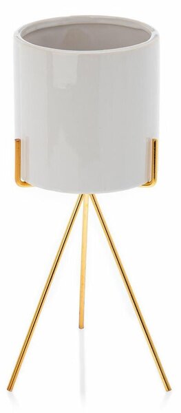 KERAMICKÝ KVĚTINÁČ SE STOJÁNEM EMMA SMOOTH 28X13 CM BÍLÁ