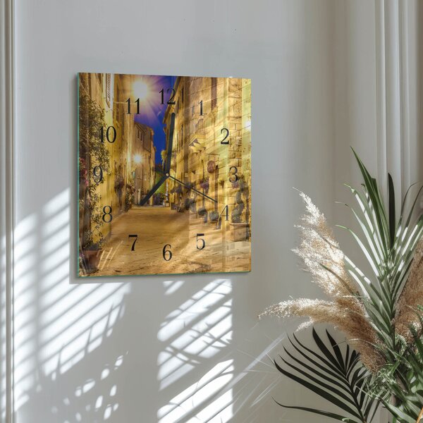 Skleněné hodiny na stěnu Noční ulice zskc-30x30-00177734