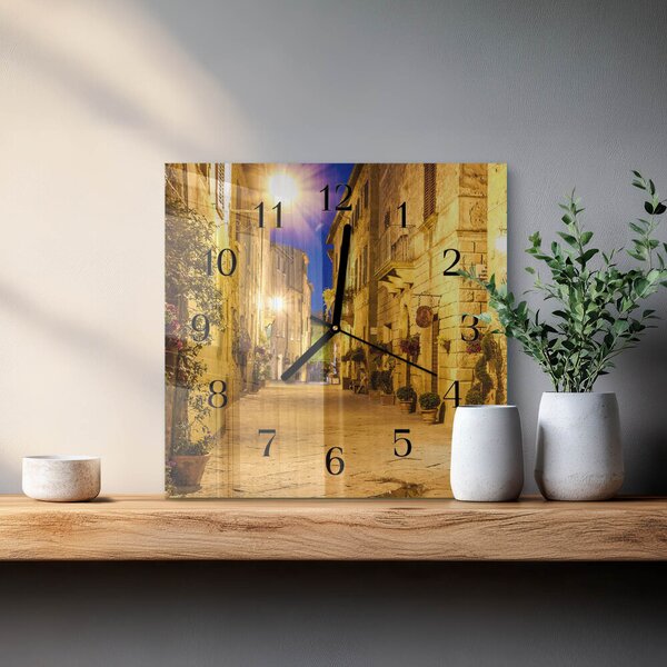 Skleněné hodiny na stěnu Noční ulice zskc-30x30-00177734