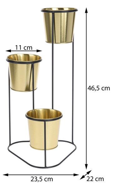 KOVOVÝ KVĚTINÁČ SE STOJÁNEM GOLD 46,5X23,5 CM ZLATÁ/ČERNÁ