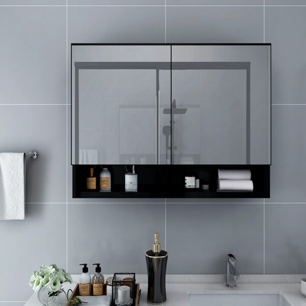 LED koupelnová zrcadlová skříňka černá 80 x 15 x 60 cm MDF