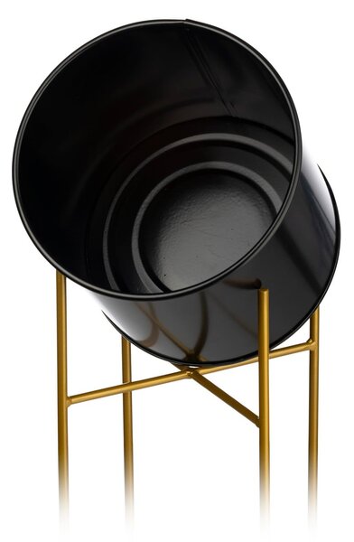 KOVOVÝ KVĚTINÁČ SE STOJÁNEM GLAMOUR 55X24 CM ČERNÁ/ZLATÁ