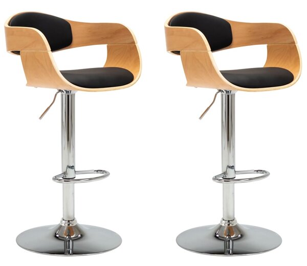 Barové židle - ohýbané dřevo a umělá kůže - 2 ks | černé