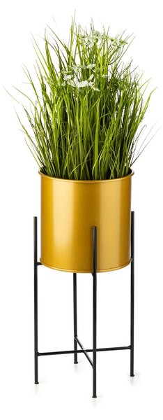 KOVOVÝ KVĚTINÁČ SE STOJÁNEM GLAMOUR 55X24 CM ZLATÁ/ČERNÁ