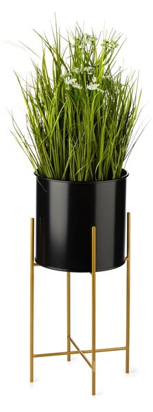 KOVOVÝ KVĚTINÁČ SE STOJÁNEM GLAMOUR 55X24 CM ČERNÁ/ZLATÁ