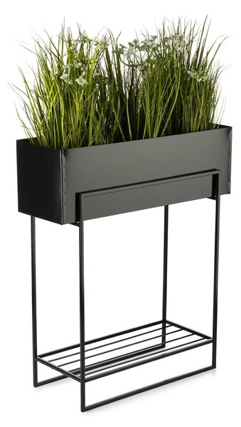 KOVOVÝ KVĚTINÁČ SE STOJÁNEM RECT 72X23X60 CM ČERNÁ