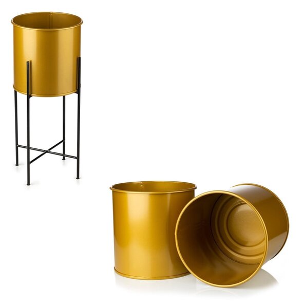 KOVOVÝ KVĚTINÁČ SE STOJÁNEM GLAMOUR 55X24 CM ZLATÁ/ČERNÁ