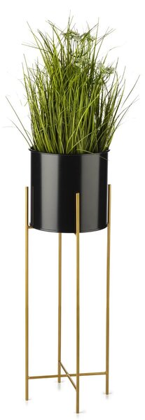 KOVOVÝ KVĚTINÁČ SE STOJÁNEM GLAMOUR 75X24 CM ČERNÁ/ZLATÁ