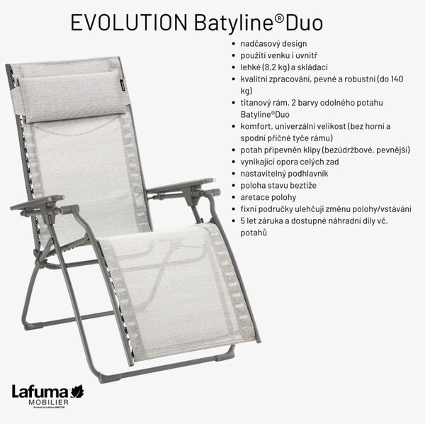 Sada relaxační křeslo Lafuma EVOLUTION BatylineDUO šedá Obsidian a potah Becomfort šedá Dark Grey