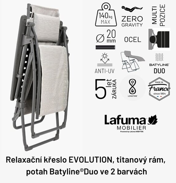 Sada relaxační křeslo Lafuma EVOLUTION BatylineDUO šedá Obsidian a potah Becomfort šedá Dark Grey