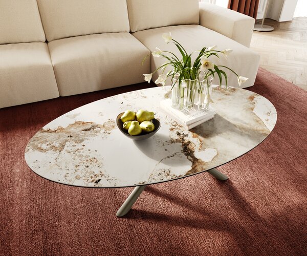 DELIFE Konferenční stolek Edge oválný 140x80 cm keramika Minas Melange Sarity kov titanová barva